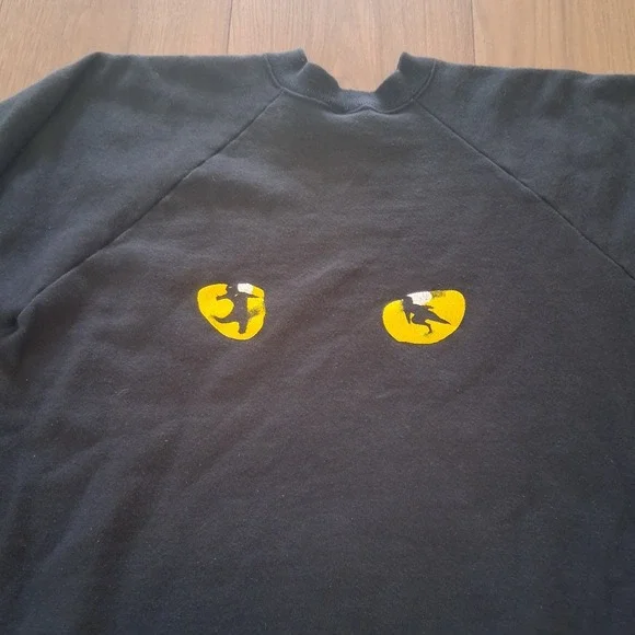 VINTAGE Cats Musical Sweatshirt Adult XL‎ Black Green Eyes 1981 Broadway Unisex - Picture 5 of 13